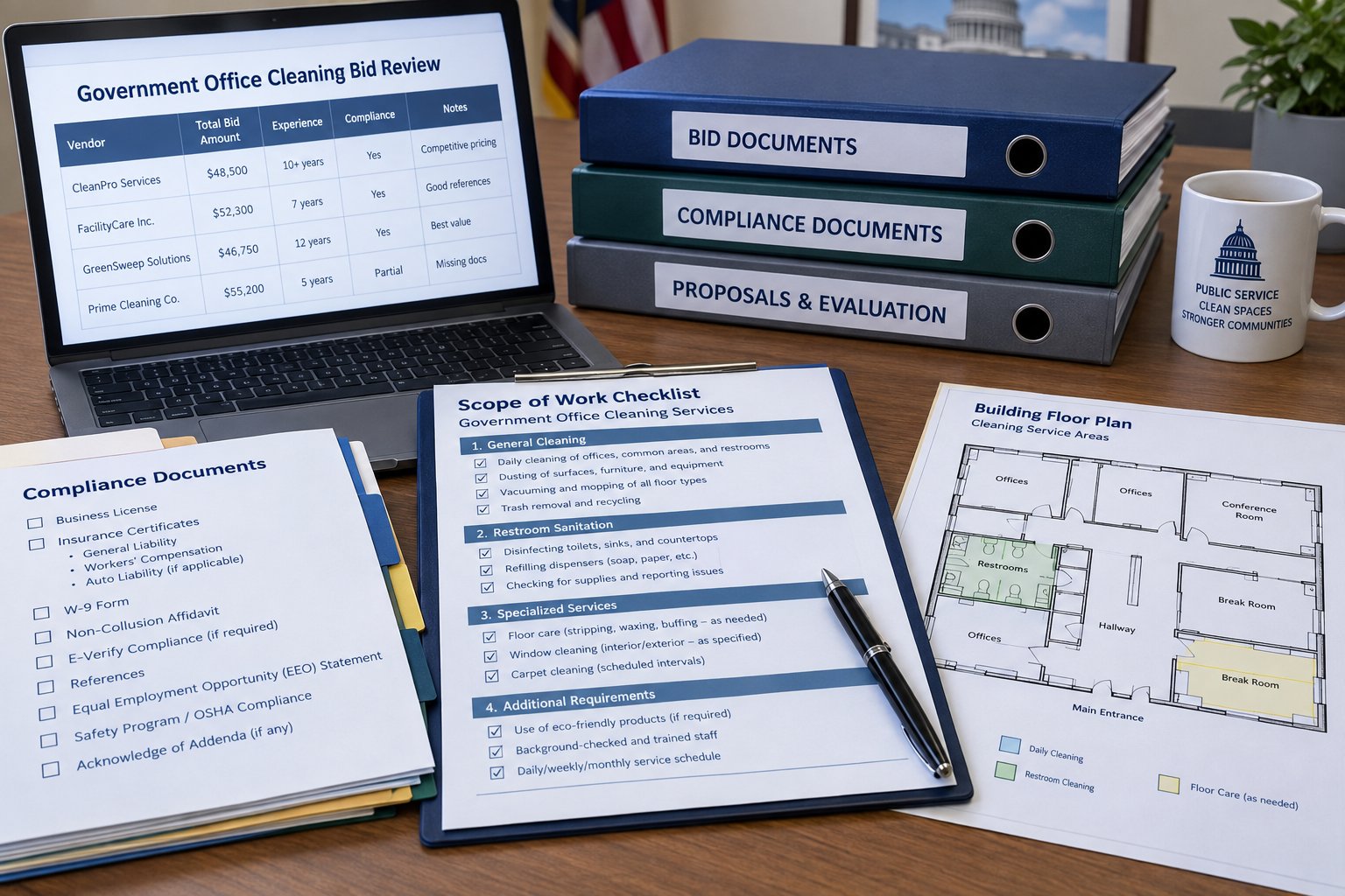 Government Office Cleaning RFPs: Required Scope, Insurance, and Reporting