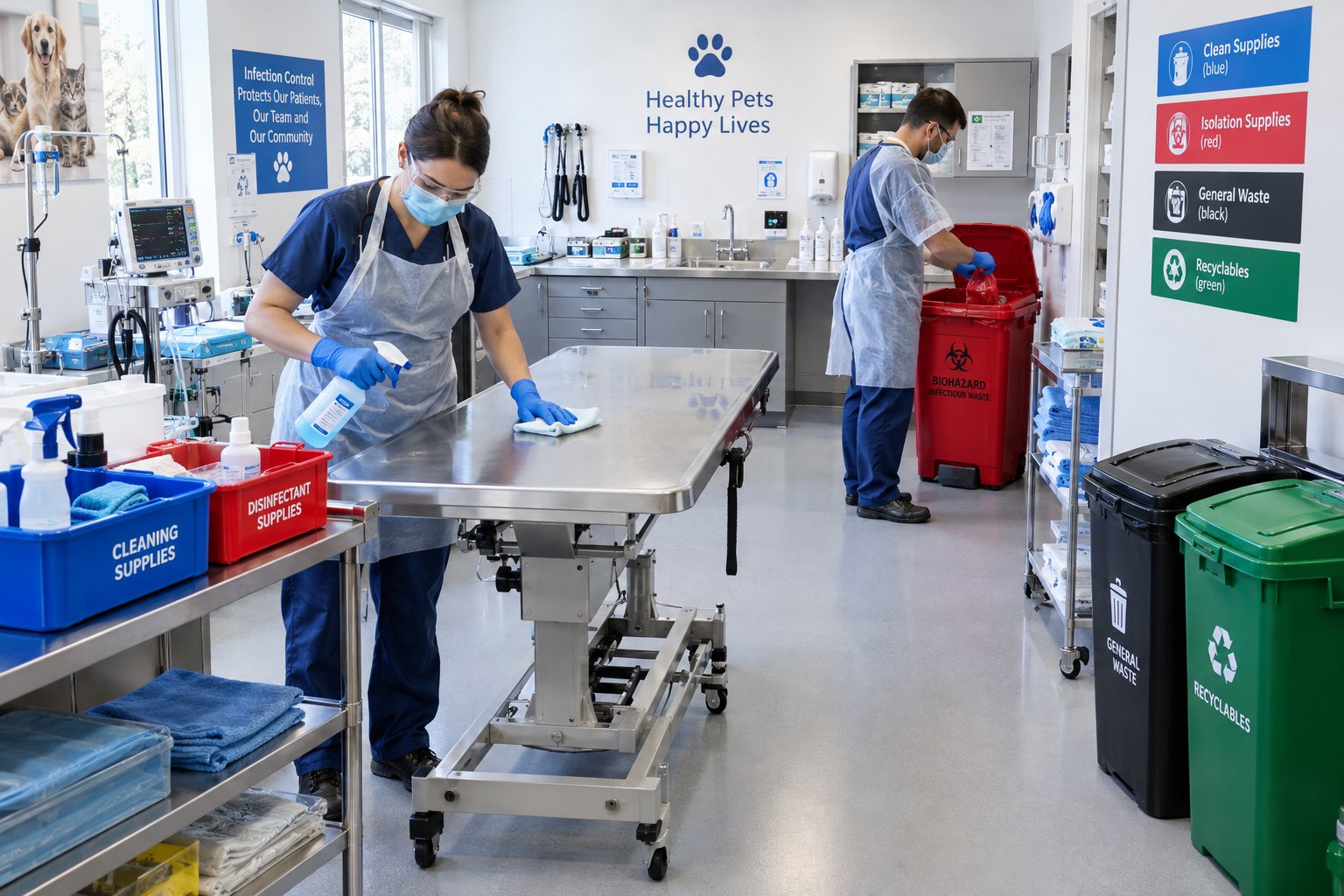 Veterinary Clinic Cleaning Protocols: Zoning, Disinfection, and Waste Handling